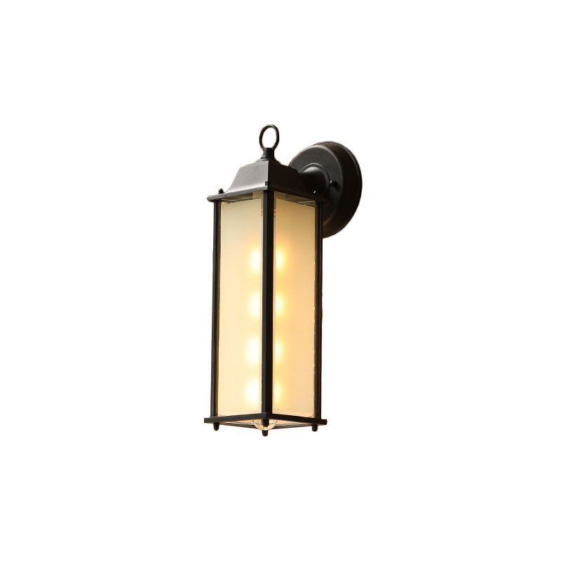 Black Rectangular Wall Lighting Classic Glass Single-Bulb Outdoor Wall Sconce Lamp