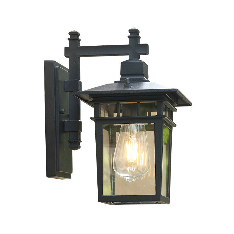 Single-Bulb Wall Lighting Vintage House Aluminium Wall Sconce Lamp with Clear Glass Shade in Textured Black
