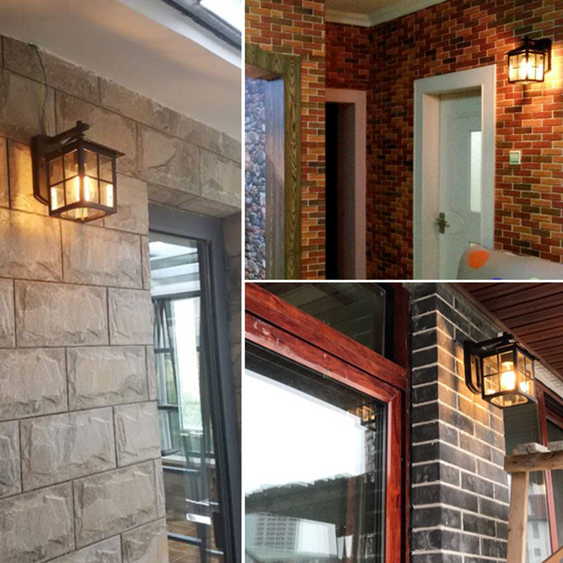 Squared Shade Clear Glass Wall Mount Light Retro 1-Light Courtyard Wall Sconce Light