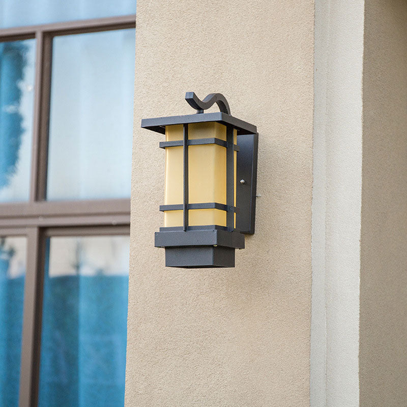 Glass Rectangle Shade LED Wall Lighting Rustic Outdoor Wall Light Fixture in Black