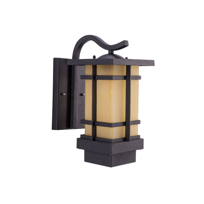 Glass Rectangle Shade LED Wall Lighting Rustic Outdoor Wall Light Fixture in Black