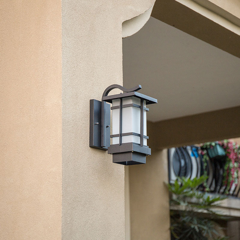 Glass Rectangle Shade LED Wall Lighting Rustic Outdoor Wall Light Fixture in Black