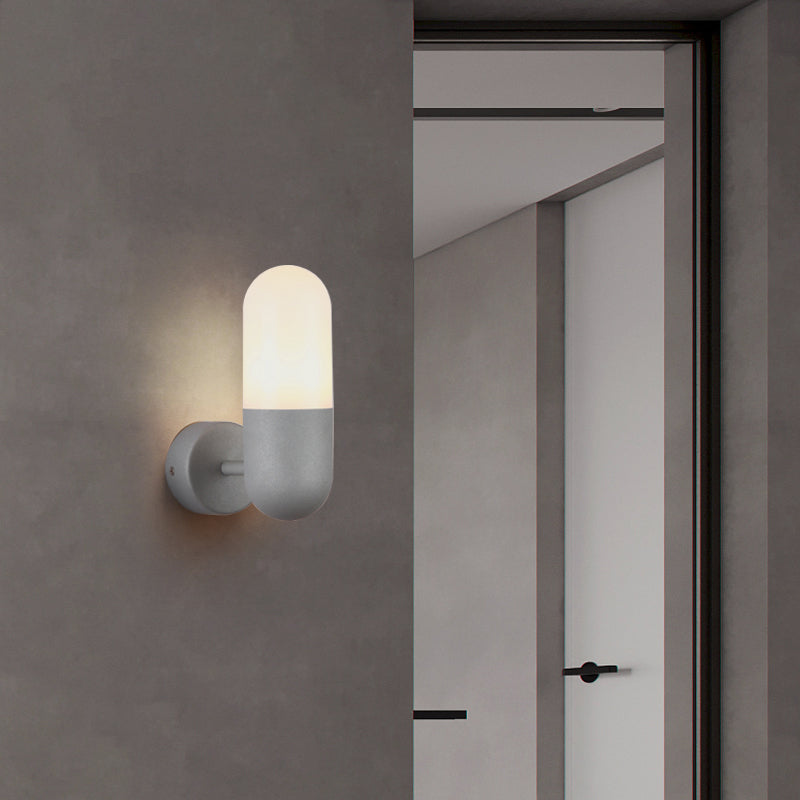 Capsule Metal Wall Sconce Light Postmodern 1 Light Black/Gray/White Wall Mounted Light for Bedroom