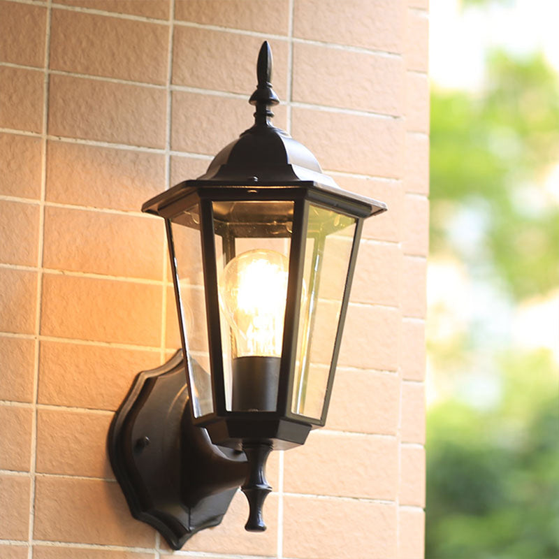 Clear Glass Tapered Wall Light Fixture Vintage Single-Bulb Courtyard Wall Sconce Lamp