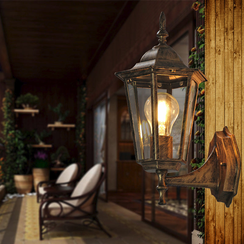 Clear Glass Tapered Wall Light Fixture Vintage Single-Bulb Courtyard Wall Sconce Lamp