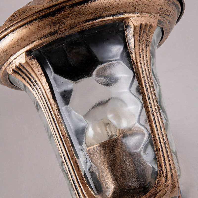 Luz de montaje de pared de campana de bronce, vidrio de ondulación tradicional de 1 luz, iluminación de pared al aire libre