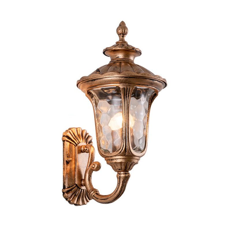 Luz de montaje de pared de campana de bronce, vidrio de ondulación tradicional de 1 luz, iluminación de pared al aire libre