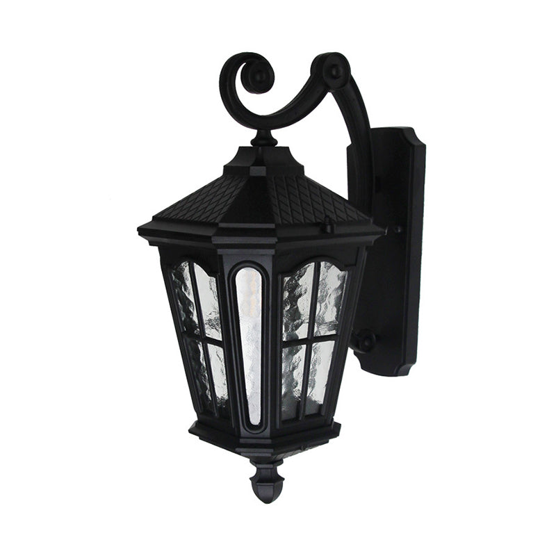 Vintage Lantern Shaped Wall Light Fixture Single-Bulb Ripple Glass Wall Mounted Lamp for Yard