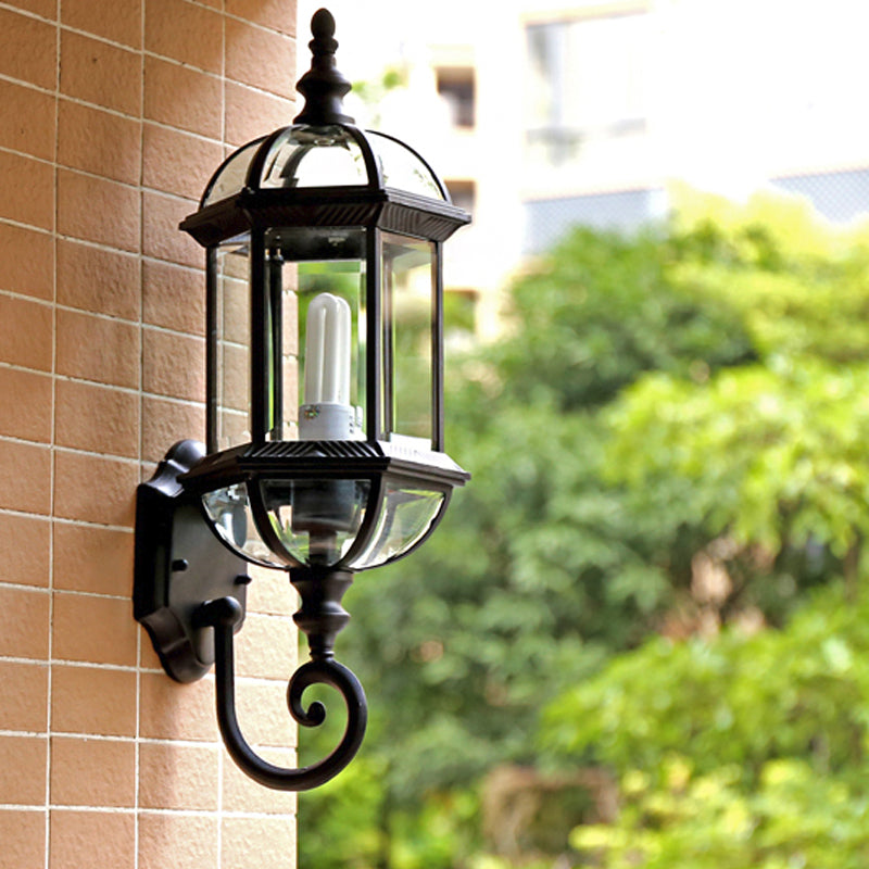 Birdcage Shade Clear Glass Wall Lighting Rustic 1 Bulb Courtyard Wall Light Fixture
