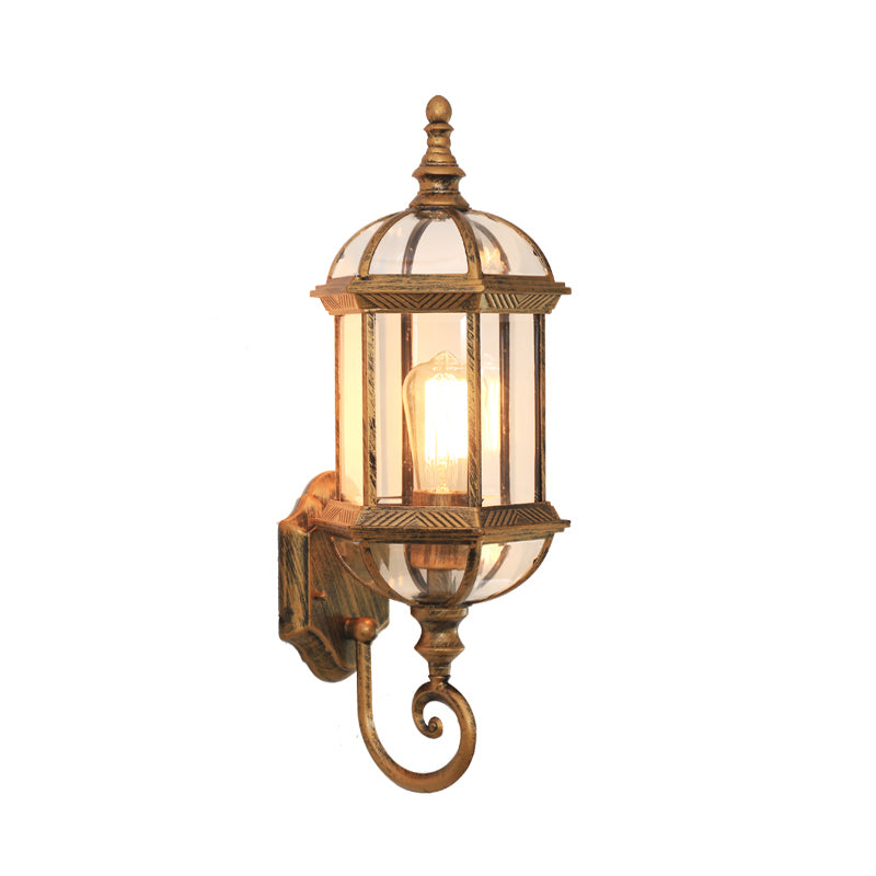 Birdcage Shade Clear Glass Wall Lighting Rustic 1 Bulb Courtyard Wall Light Fixture