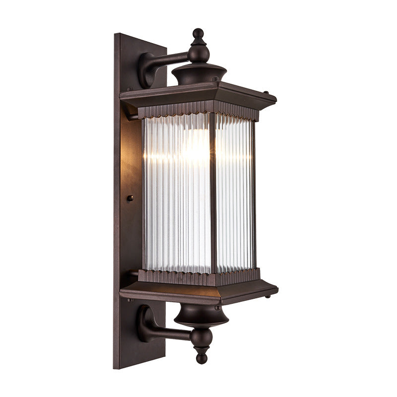 Vintage Rectangle Wall Light Fixture Single-Bulb Ribbed Glass Wall Mounted Lamp for Yard