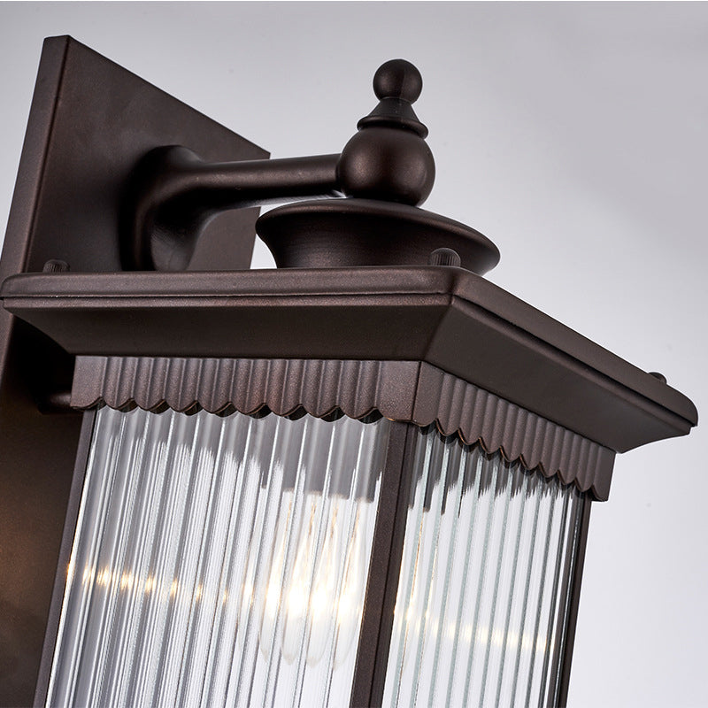 Vintage Rectangle Wall Light Fixture Single-Bulb Ribbed Glass Wall Mounted Lamp for Yard