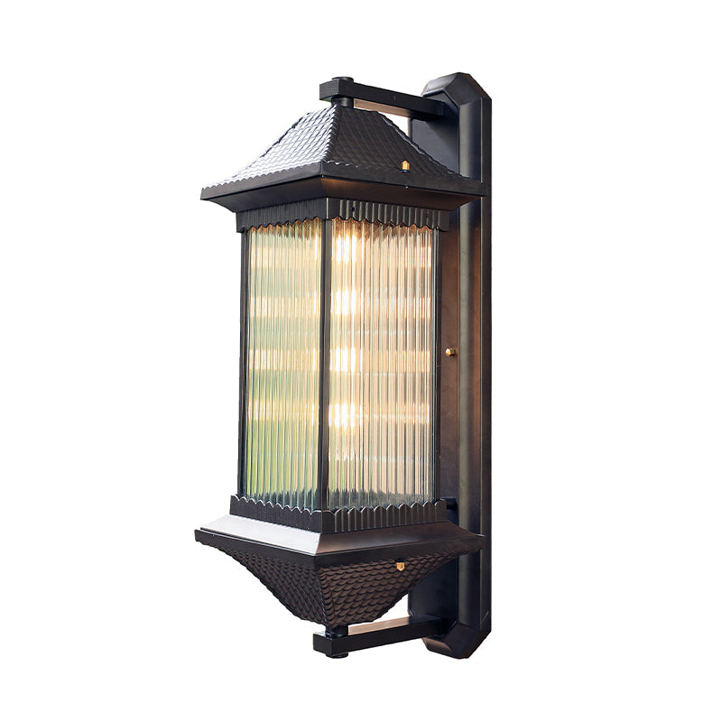 Ribbed Glass Rectangular Shade Wall Light Classic Single Outdoor Wall Lighting Fixture in Coffee