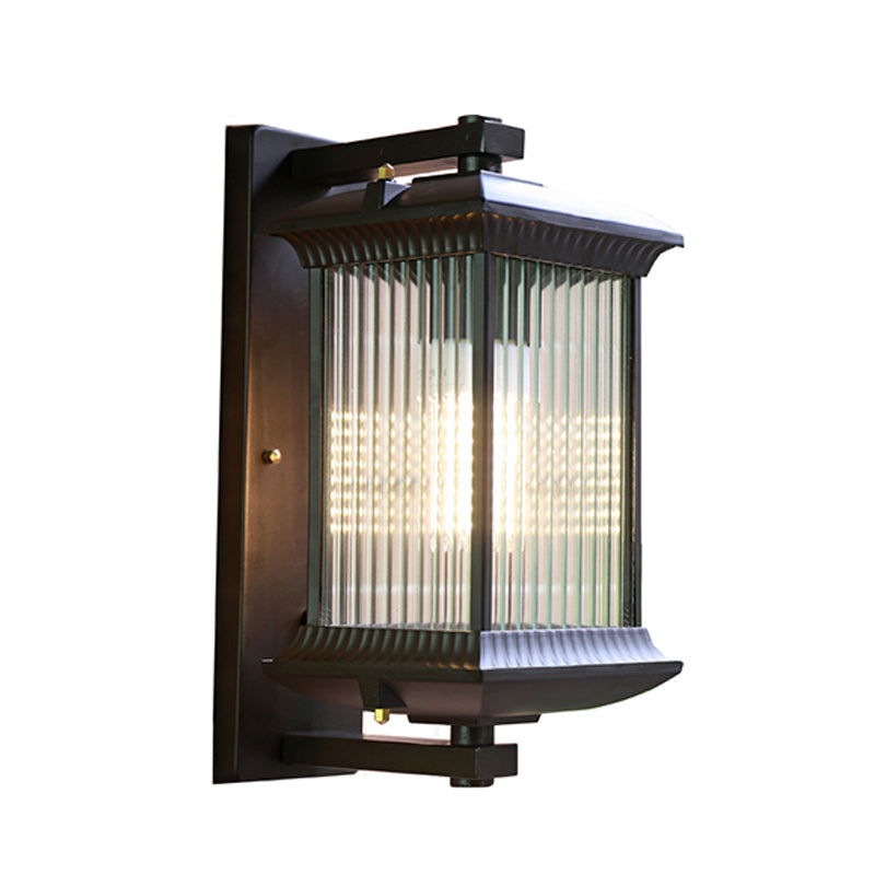 Ribbed Glass Rectangular Shade Wall Light Classic Single Outdoor Wall Lighting Fixture in Coffee
