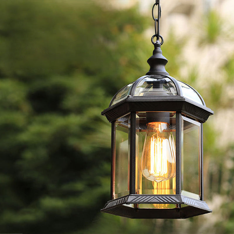 Birdcage Clear Glass Suspension Light Retro 1-Light Courtyard Pendant Light Fixture