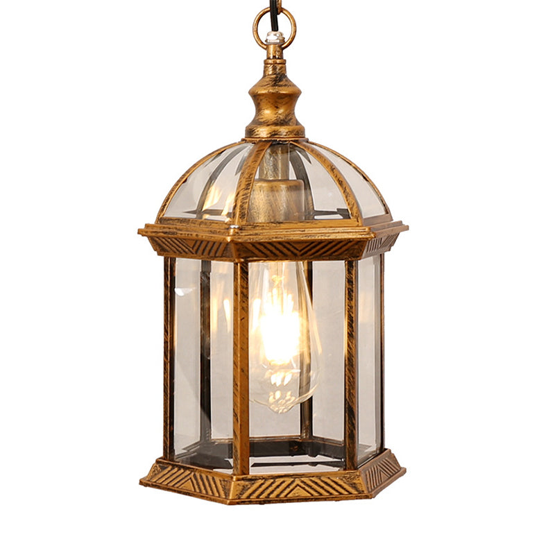 Birdcage Clear Glass Suspension Light Retro 1-Light Courtyard Pendant Light Fixture