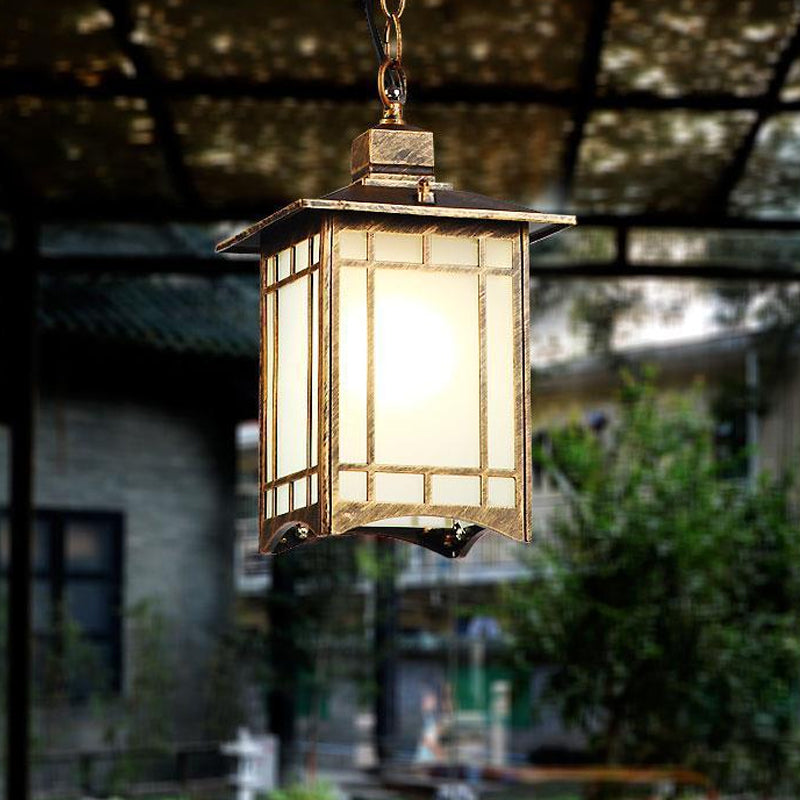 Frost Glass Lantern Ceiling Light Rustic Single-Bulb Garden Hanging Pendant Light