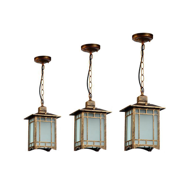 Frost Glass Lantern Ceiling Light Rustic Single-Bulb Garden Hanging Pendant Light