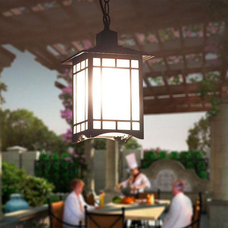 Frost Glass Lantern Ceiling Light Rustic Single-Bulb Garden Hanging Pendant Light