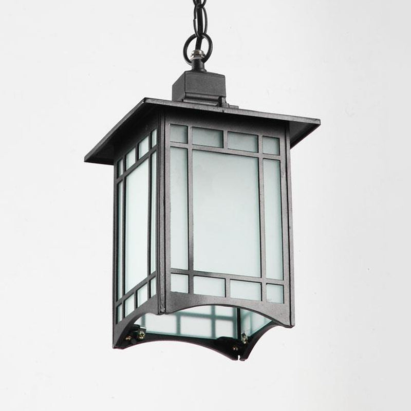 Frost Glass Lantern Ceiling Light Rustic Single-Bulb Garden Hanging Pendant Light