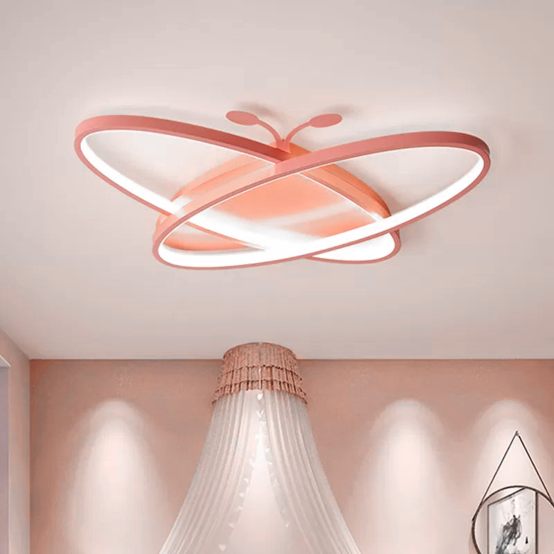 Pink / Blue Butterfly Ceiling Lamp Kids Style Iron LED Flush Mounted Light for Kindergarten