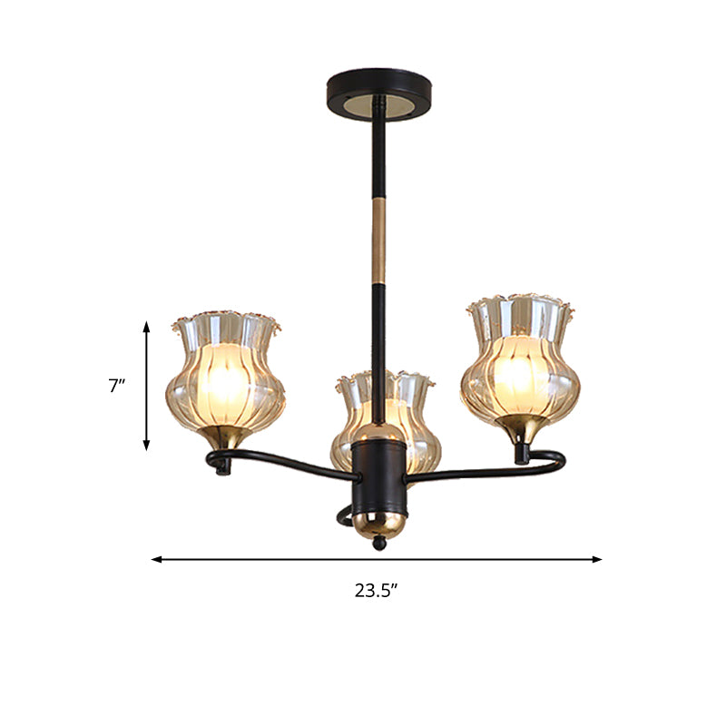Sputnik Living Room Ceiling Chandelier Classic Tan Textured Glass 3/6/8 Lights Black Hanging Fixture