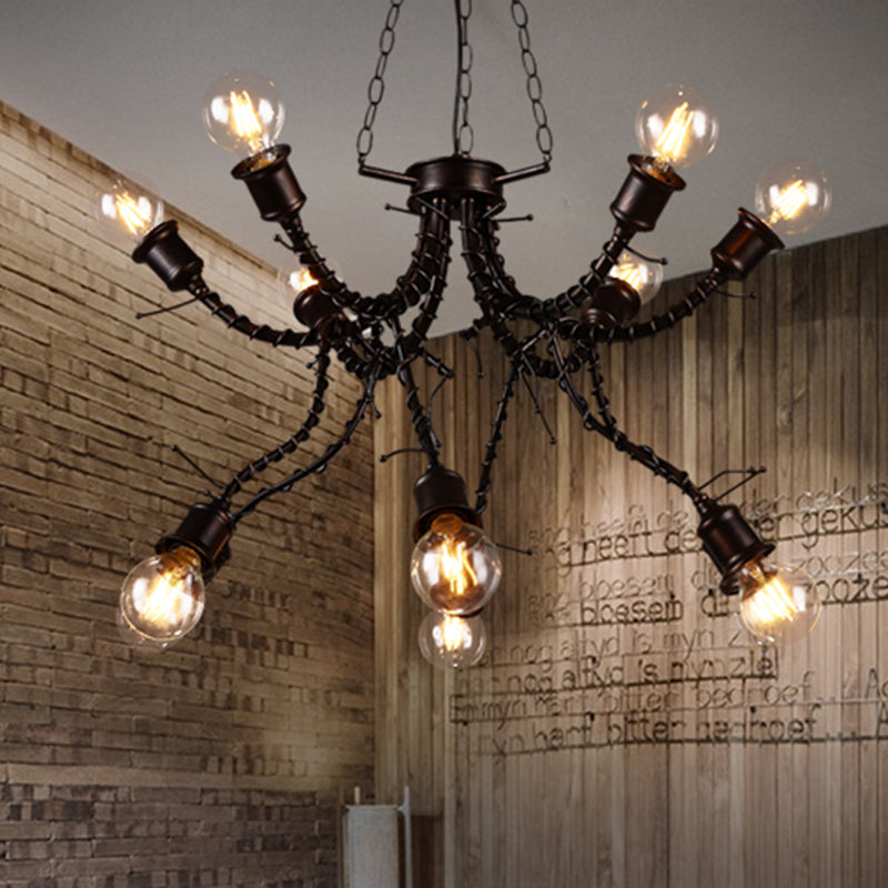 10-Licht menschlicher Schatten Kronleuchter Loft Style Black Metal Anhängerleuchte im Schlafzimmer mit Sputnik-Form