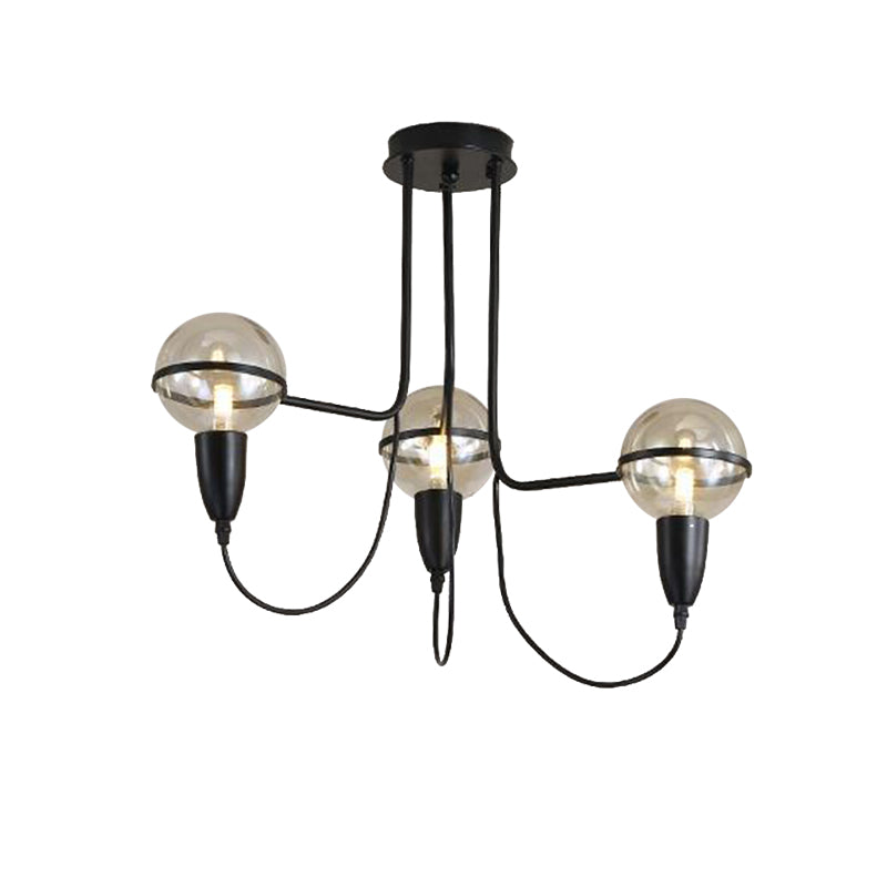 3 Lights Ceiling Lighting Traditional Globe Clear Glass Cluster Pendant in Black for Bedroom