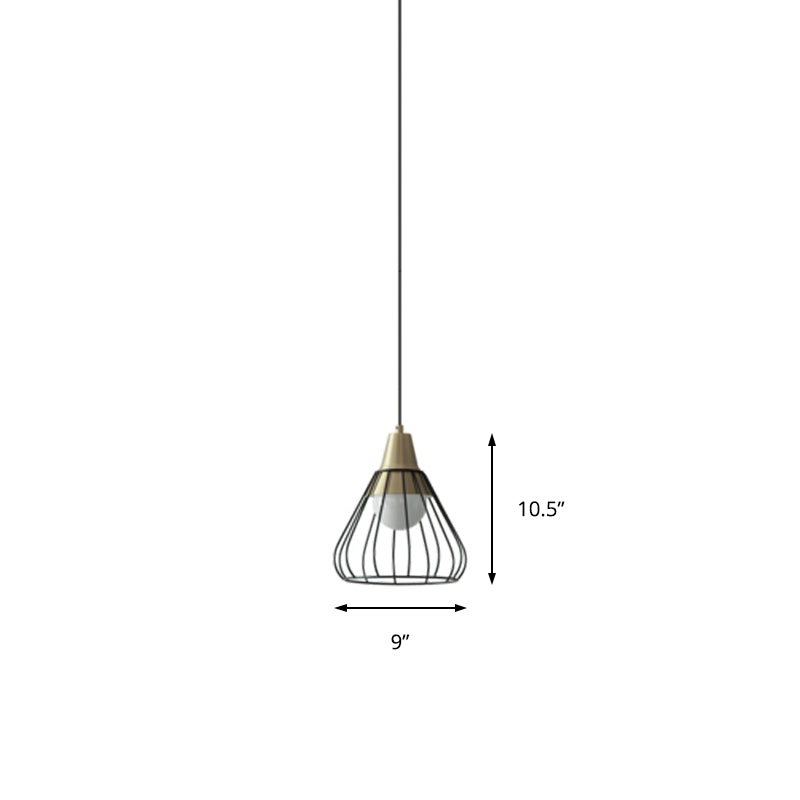 Iluminación colgante de cono de metal 1 Lámpara de techo colgante de luz con tono de jaula de alambre blanco/negro, 9 "/13" de ancho