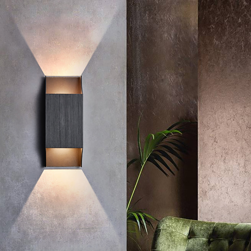 1 Light Bedroom Up and Down LED Wall Sconce with Geometric Metal Shade Black/Grey/White Wall Mount Light