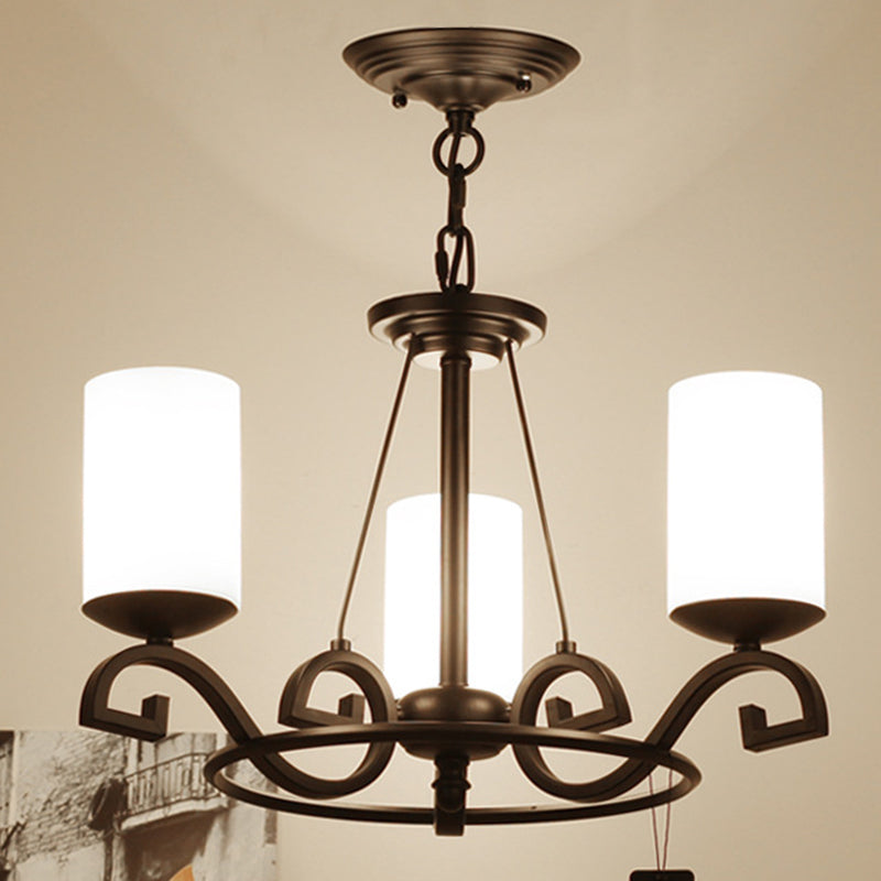 3/6 lumières Lumières lustres avec cylindre la teinte en verre givré lampe plafond de salon classique en noir