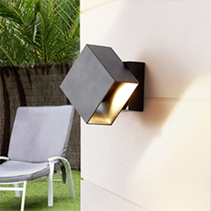 Cuboid Up and Down LED Wall Sconce Contemporary Metal Black/Grey/White Outdoor Wall Mount Light with Adjustable Angle