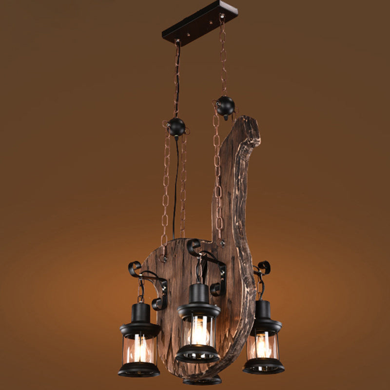 Lustre de lanterne à 4 luminaires industriel en verre transparent clair