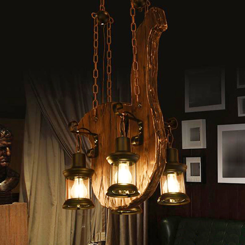 Lustre de lanterne à 4 luminaires industriel en verre transparent clair