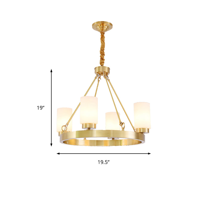 Wagon Wheel Grosted Glass Chandelier Light Classic Classic 4/6 Lumières Éclairage pendentif chambre en or avec nuance de cylindre