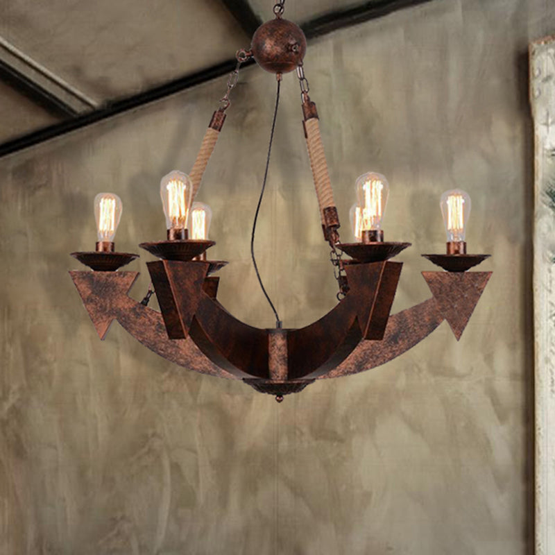 Lámpara de techo de 6 luces con bombilla expuesta de araña de comedor industrial de metal luz colgante en cobre desgastado