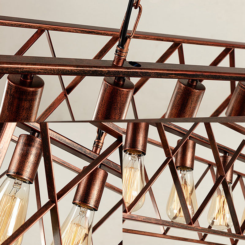 Cross Framed Box Dining Room Island Light Fixture Industrial Metal 6 Lights Rust Hanging Lamp Kit