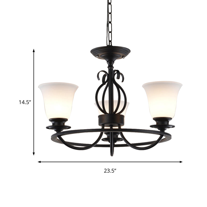 Bell Frosted Glass Chandelier Lighting Traditional 3/6/8 Lights Living Room Pendant Lighting in Black