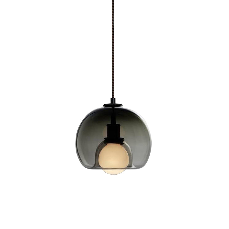 Colgante de suspensión de domo Contemporáneo Amber/Smoke Glass 1 Lámpara de lámpara colgante negra ligera para dormitorio