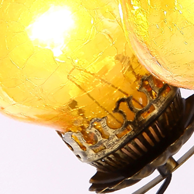 6-Light Crackle Glass Hanging Chandelier Traditional Beige Vase Living Room Pendant Light Fixture