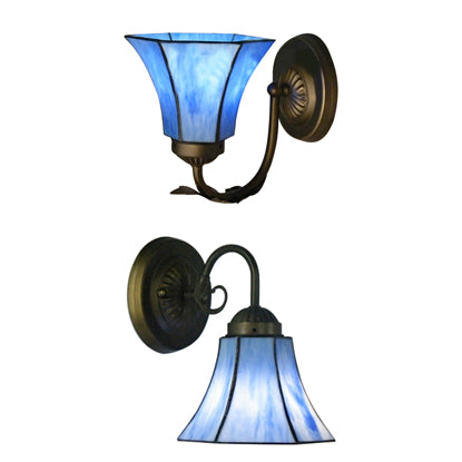 Blue Glass Bell Wall Sconce with Gooseneck 1 Light Vintage Indoor Wall Lighting