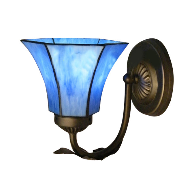 Blue Glass Bell Wall Sconce with Gooseneck 1 Light Vintage Indoor Wall Lighting
