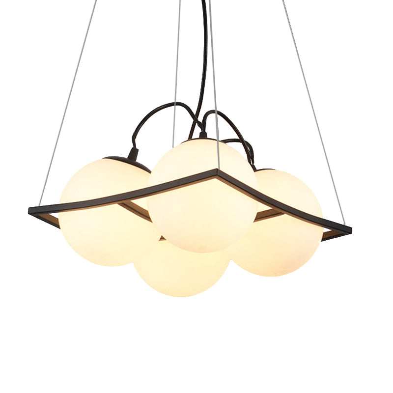 Globe Living Room Ceiling Chandelier Traditional Frosted Glass 4/9 Lights White Hanging Fixture
with Square Frame