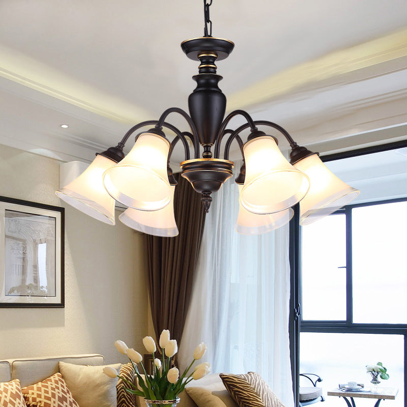 Black Tapered Pendant Lighting Traditional Frosted Glass 3/6/8 Lights Living Room Chandelier