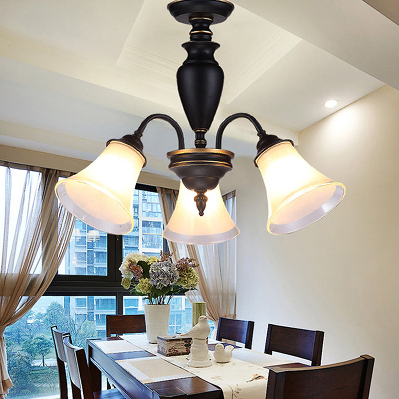 Black Tapered Pendant Lighting Traditional Frosted Glass 3/6/8 Lights Living Room Chandelier