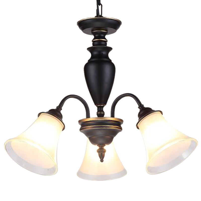 Black Tapered Pendant Lighting Traditional Frosted Glass 3/6/8 Lights Living Room Chandelier