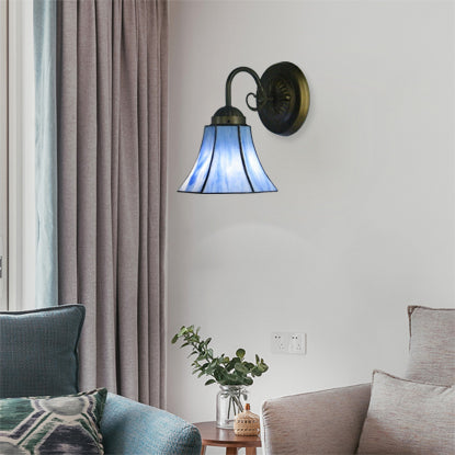 Blue Glass Bell Wall Sconce with Gooseneck 1 Light Vintage Indoor Wall Lighting