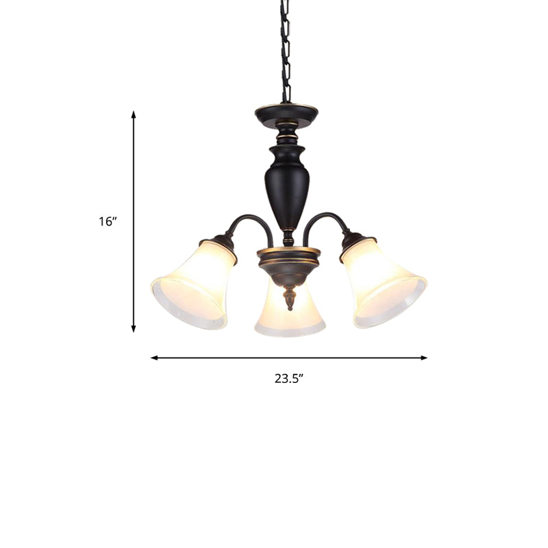 Black Tapered Pendant Lighting Traditional Frosted Glass 3/6/8 Lights Living Room Chandelier