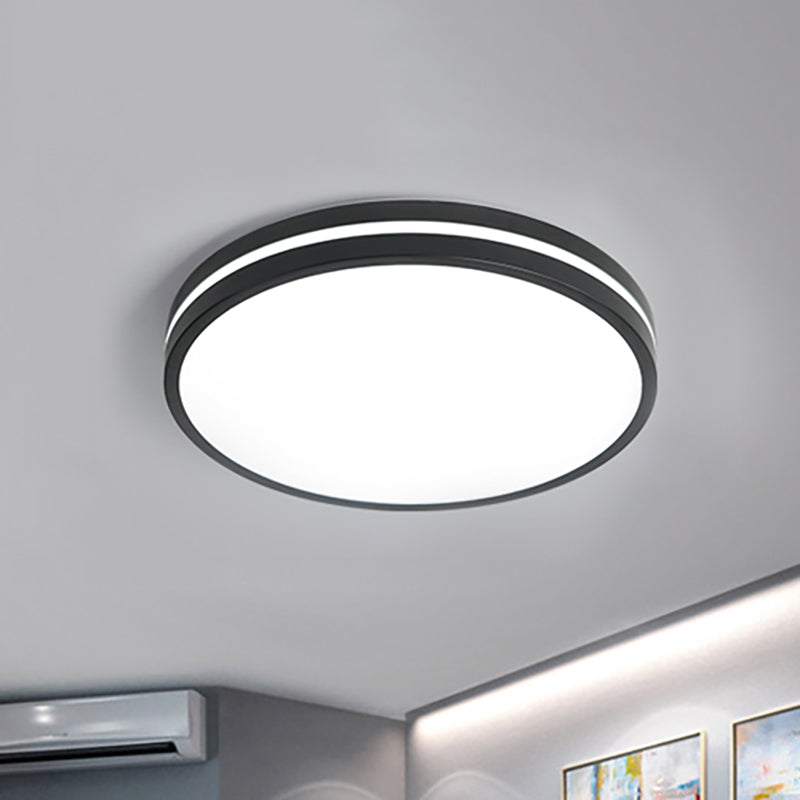 Round Flush Mount Modernist Acrylic Led Black Flush Light Fixture with Recessed Diffuser in White Light, 16"/19.5" Wide