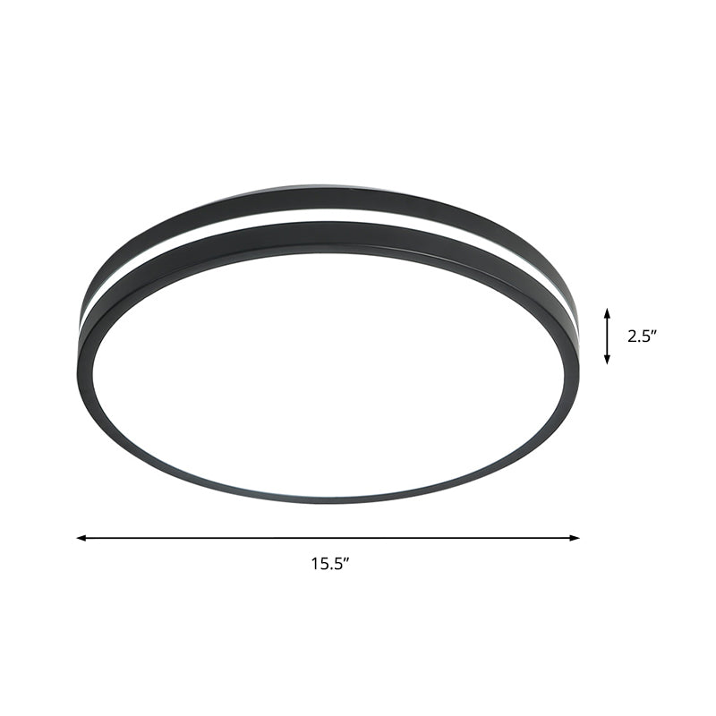Round Flush Mount Modernist Acrylic Led Black Flush Light Fixture with Recessed Diffuser in White Light, 16"/19.5" Wide